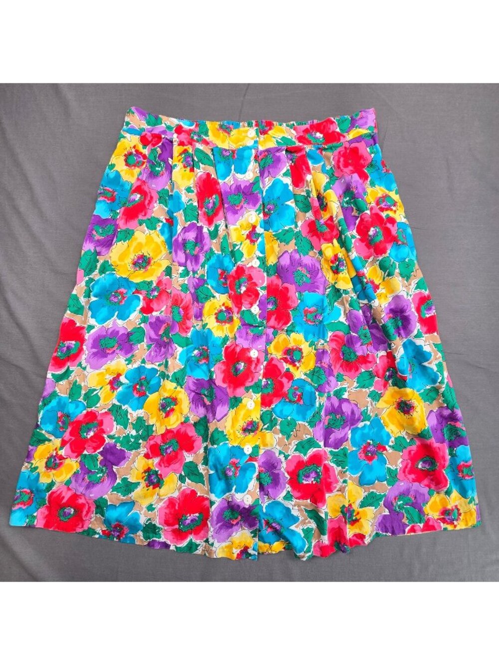 Vintage Worthington Floral A-Line Midi Skirt 22W 100% Cotton Vibrant Pockets USA